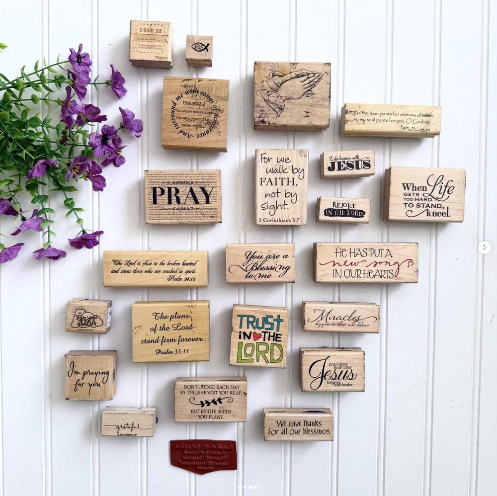 Wood Rubber Stamps Used Biblical Verse Religious Prayer Jesus Holy Lot x22